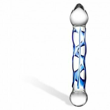 Glas Full Tip Textured Glass Dildo Blue