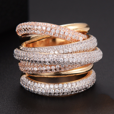 Multiple cubic zirconium twisted rings Multiple cubic zirconium twisted rings