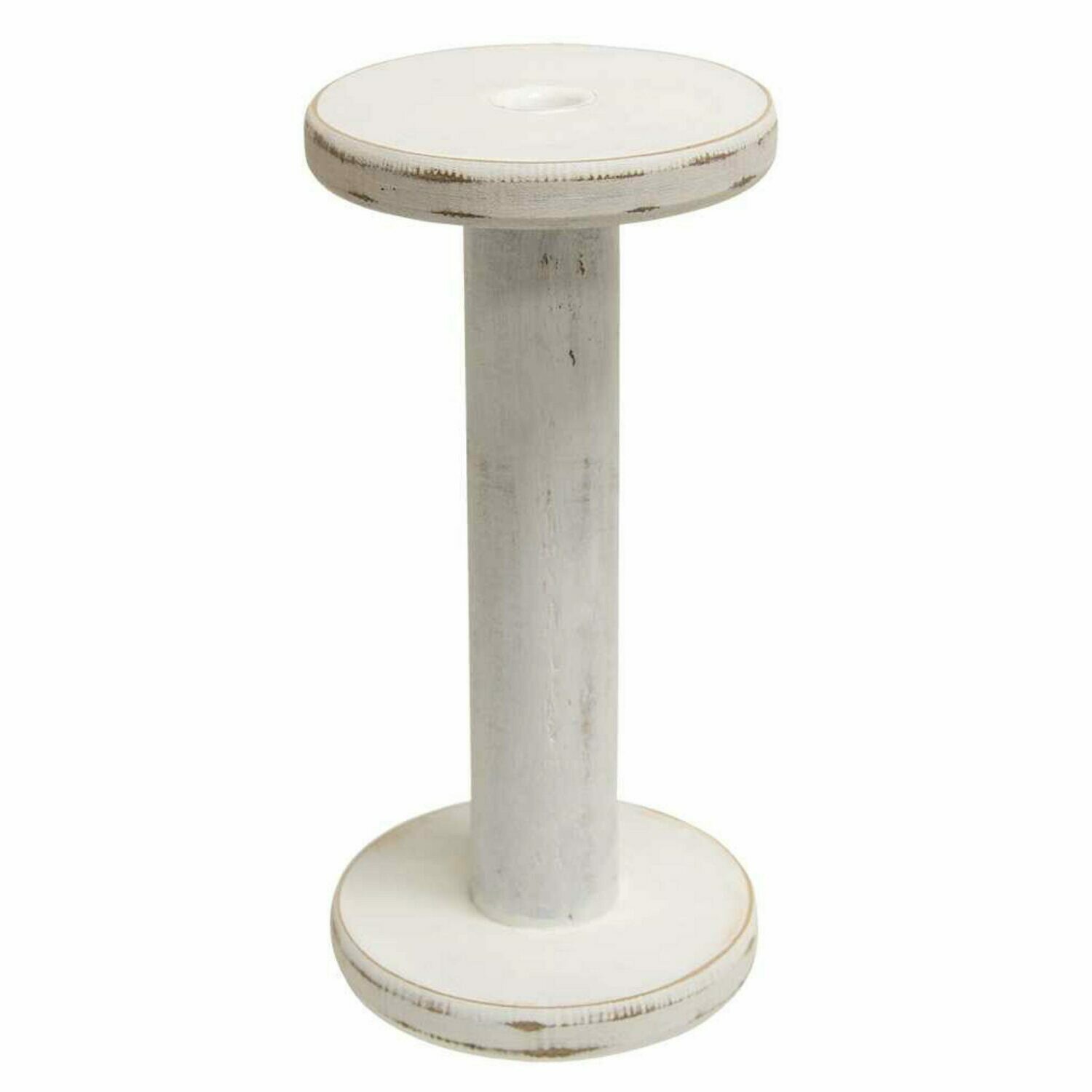 Distressed White Spool Candle Holder, 9.5 inches