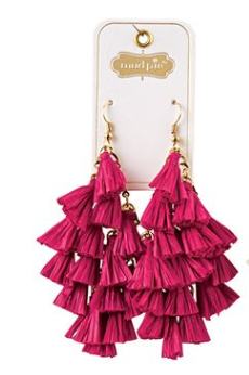 Pink Raffia Tassle Earrings
