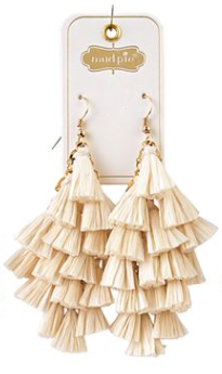 Cream Raffia Tassle Earrings