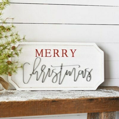 White Wood & Metal Merry Christmas Sign