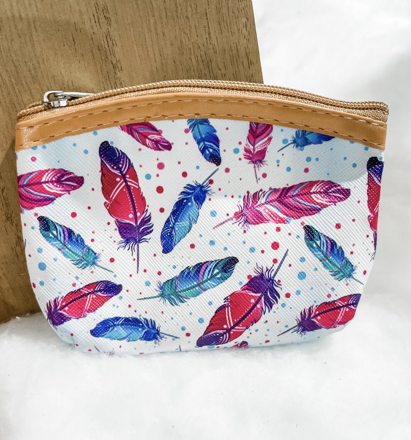 Pink & Blue Feather Coin Purse