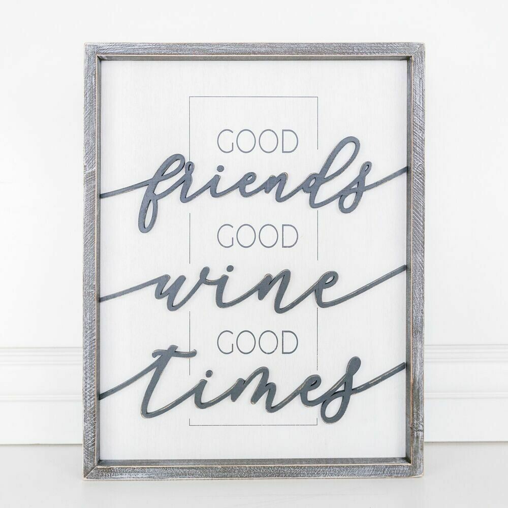 Good Friends Wine Time Wood Framed Sign