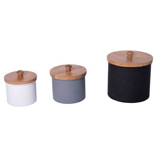 Set of 3 Blk Gry Wh Canisters