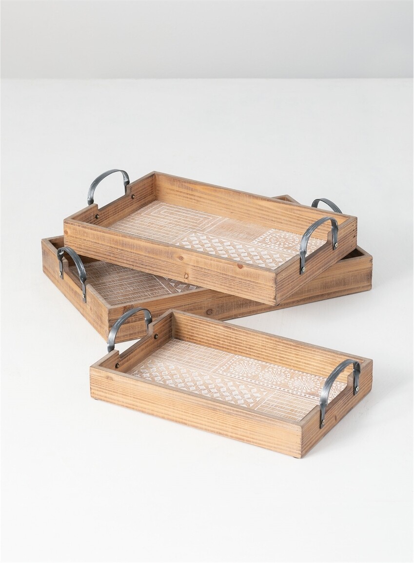 Med Patterned Wood Tray