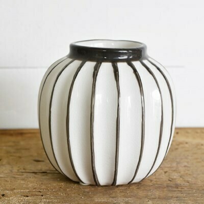 5" Fat Gray & White Striped Vase