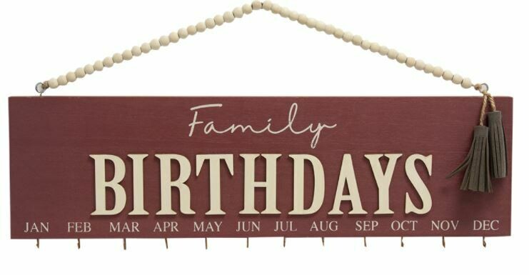 Maroon Family Birthday Calendar with Beaded Hanger