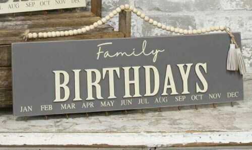 Dk Gray Family Birthday Calendar with Beaded Hanger
