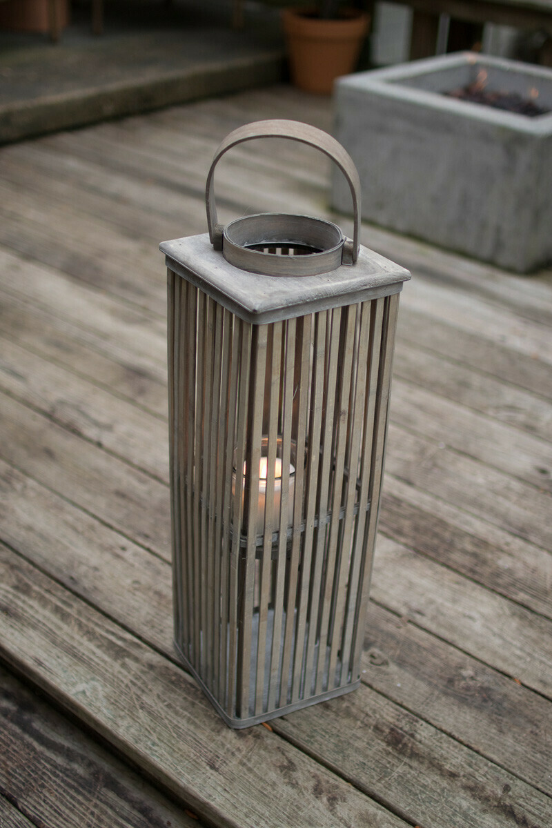 Gray Squared Wooden Lantern
