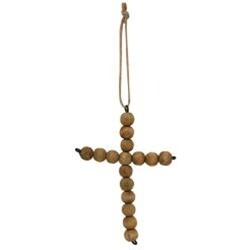 Hanging Brown Wood Beaded Cross