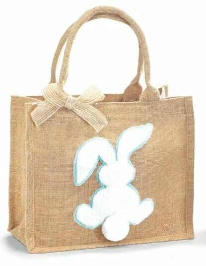 Blue Burlap Easter Bunny Bag