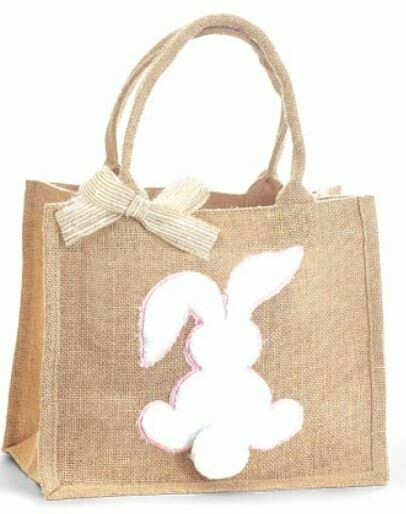 Pink Burlap Easter Bunny Bag