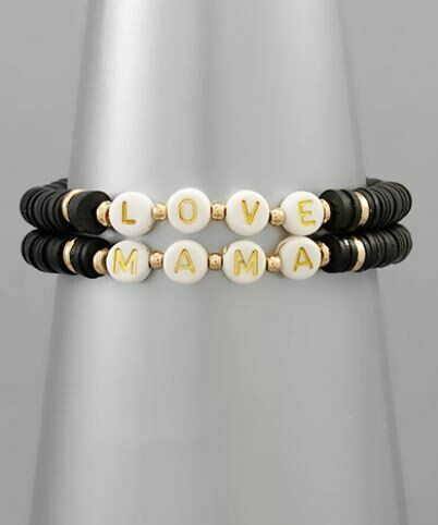 Black Mama & Love Rubber Bead Bracelet