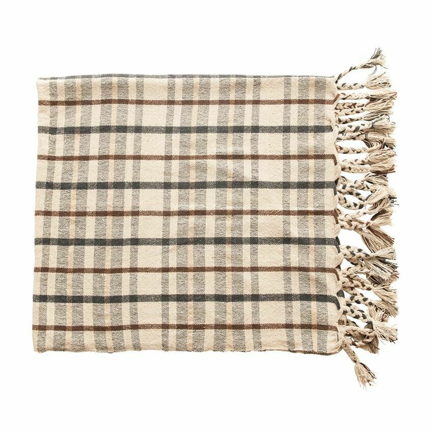 Gray & Brown Striped Fringe Throw