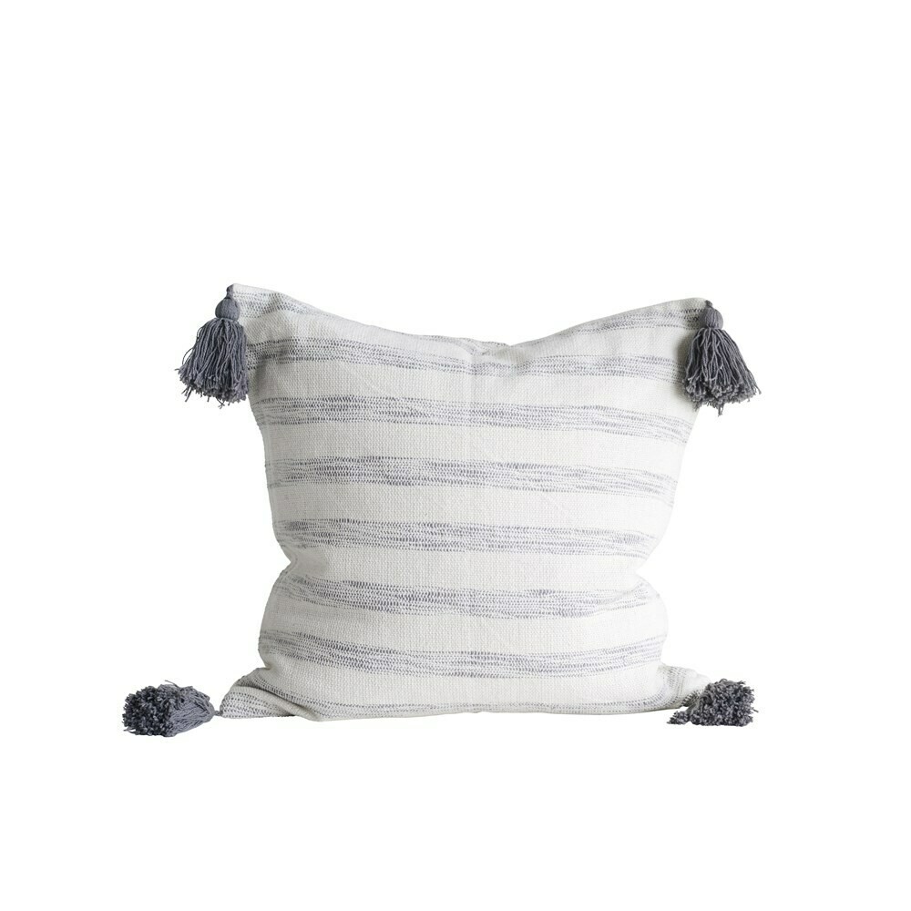 Gray Striped Tassel Pillow