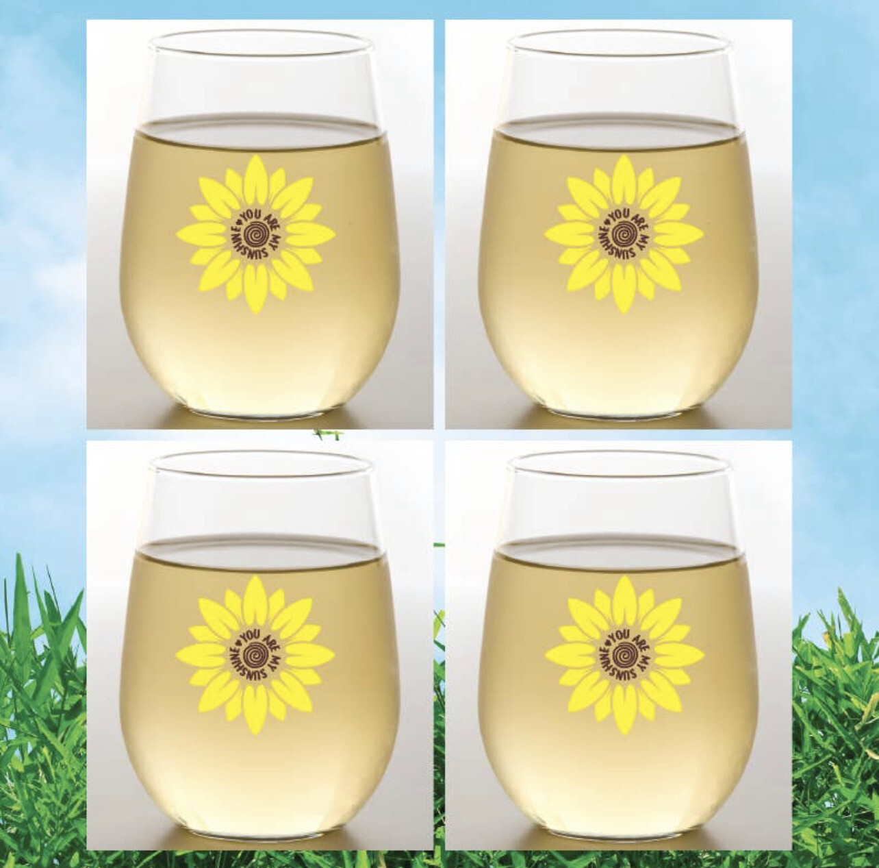 Set of 4 Sunflower Shatterproof Wine Glasses