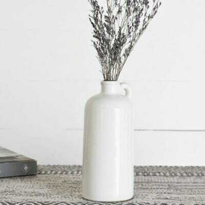 Skinny White Handled Ceramic Vase