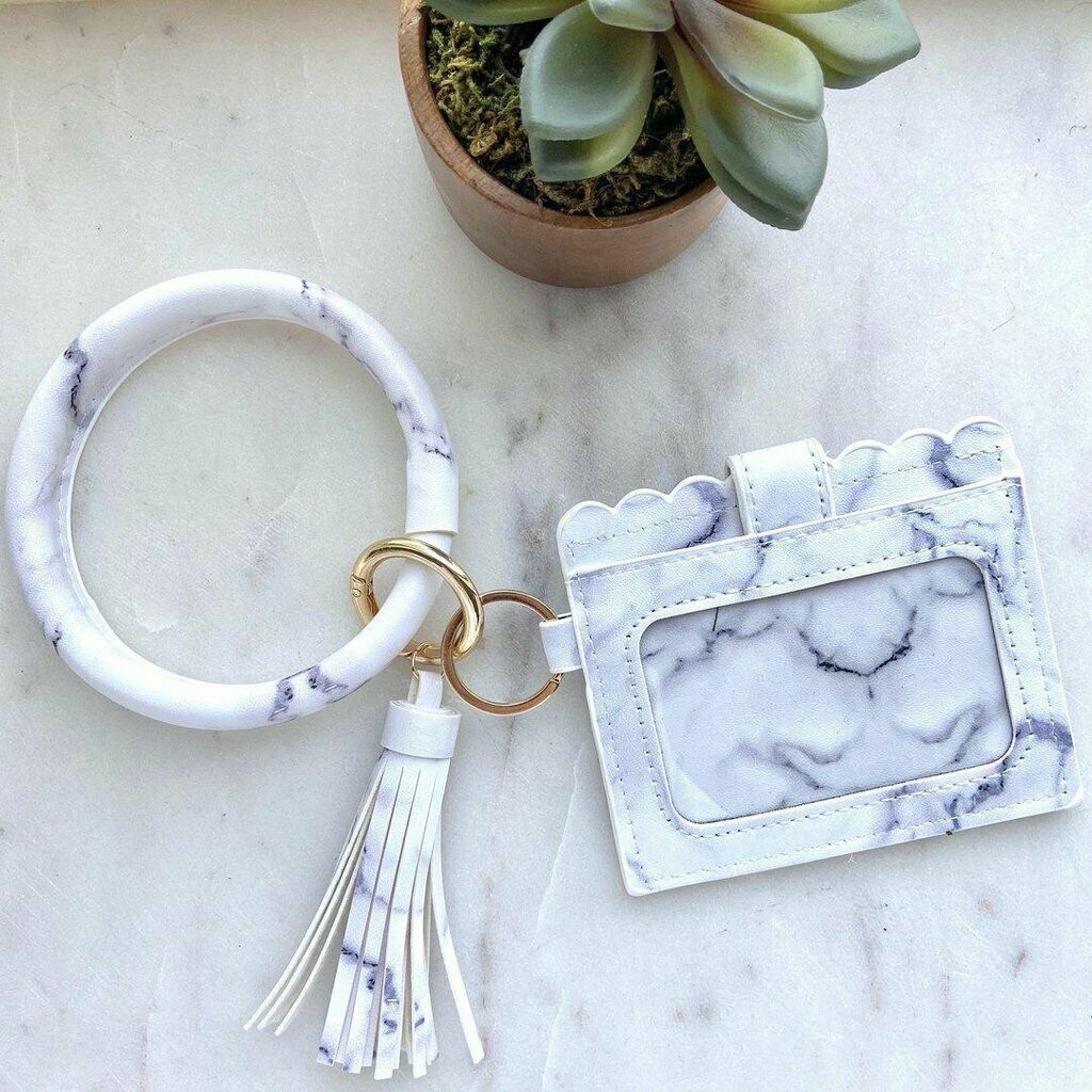 White Marble Keychain Wallet