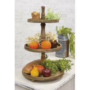 Distressed Brown Wooden 3-Tiered Tray