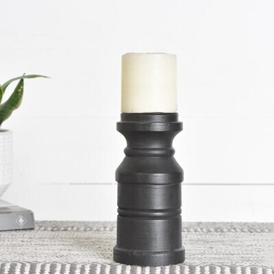 Lg Black Wooden Pillar Candle Holder