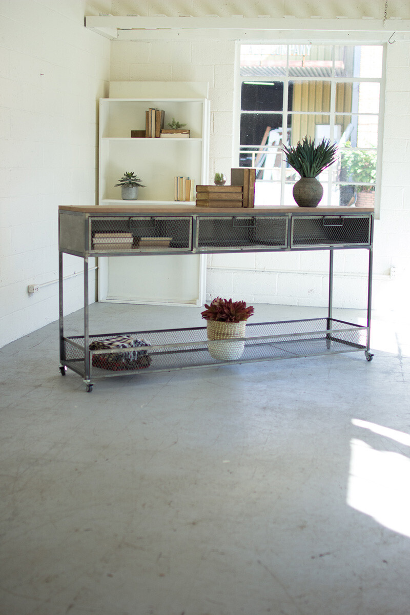 Rolling Wood & Metal Console