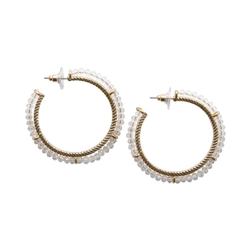 Gold &amp; Clear Beaded Hoops