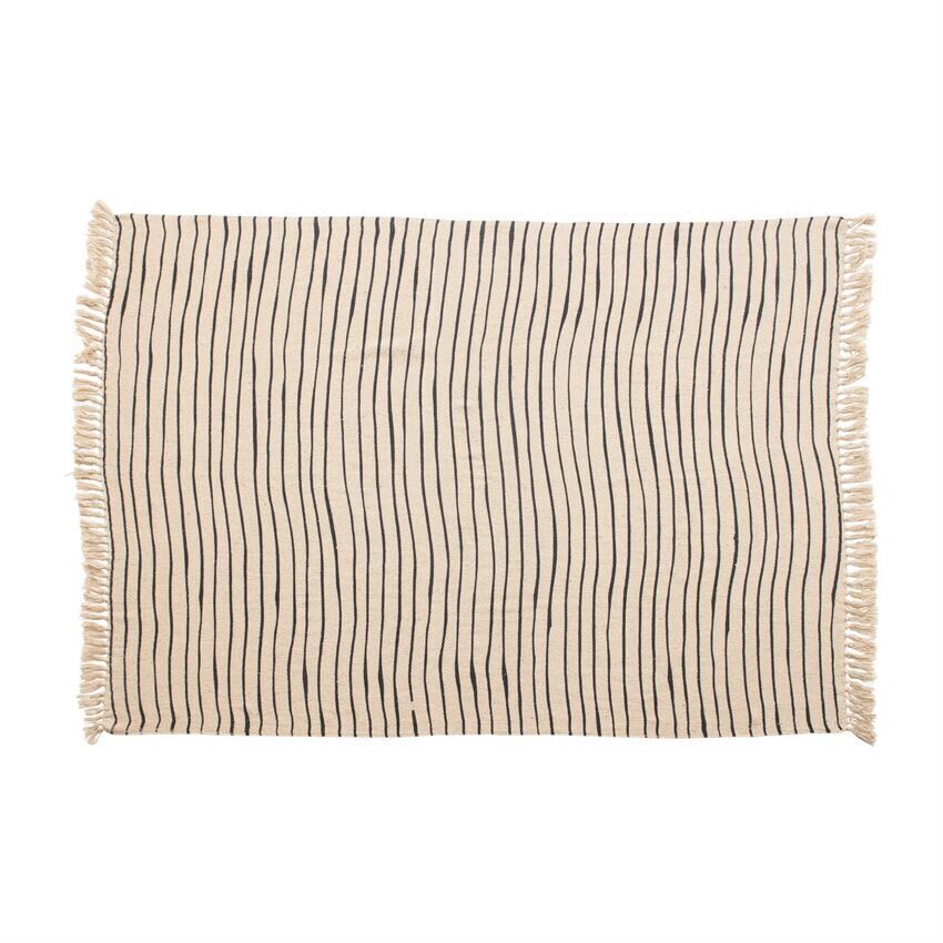 Gray/Natural Striped Fringe Throw