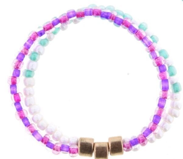 Kids Stretchy Double Beaded Bracelet - Purple & White