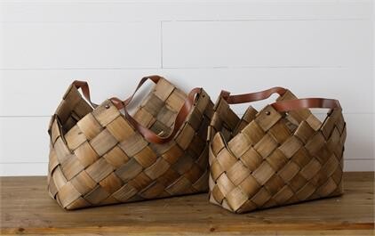 Sm Chipwood Basket W/ Leather Handle
