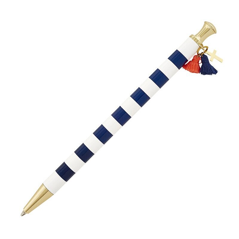 Blue & White Striped Cross Tassel Pen