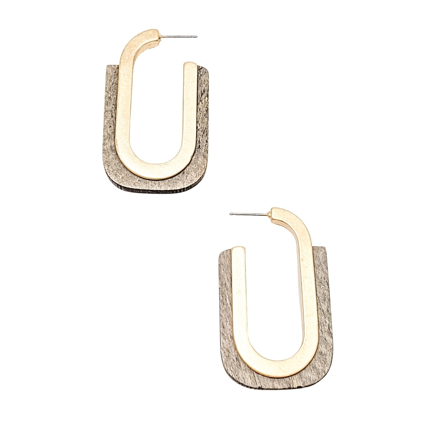 Dk Wood & Gold Hoop Earrings