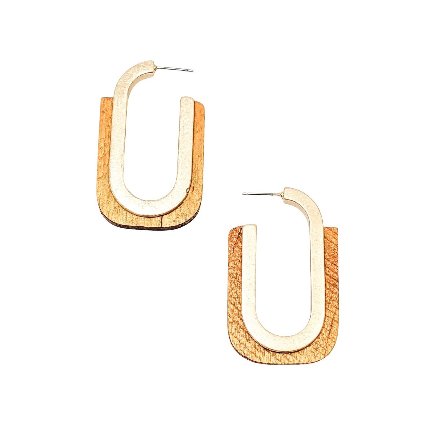 Wood &amp; Gold Hoop Earrings