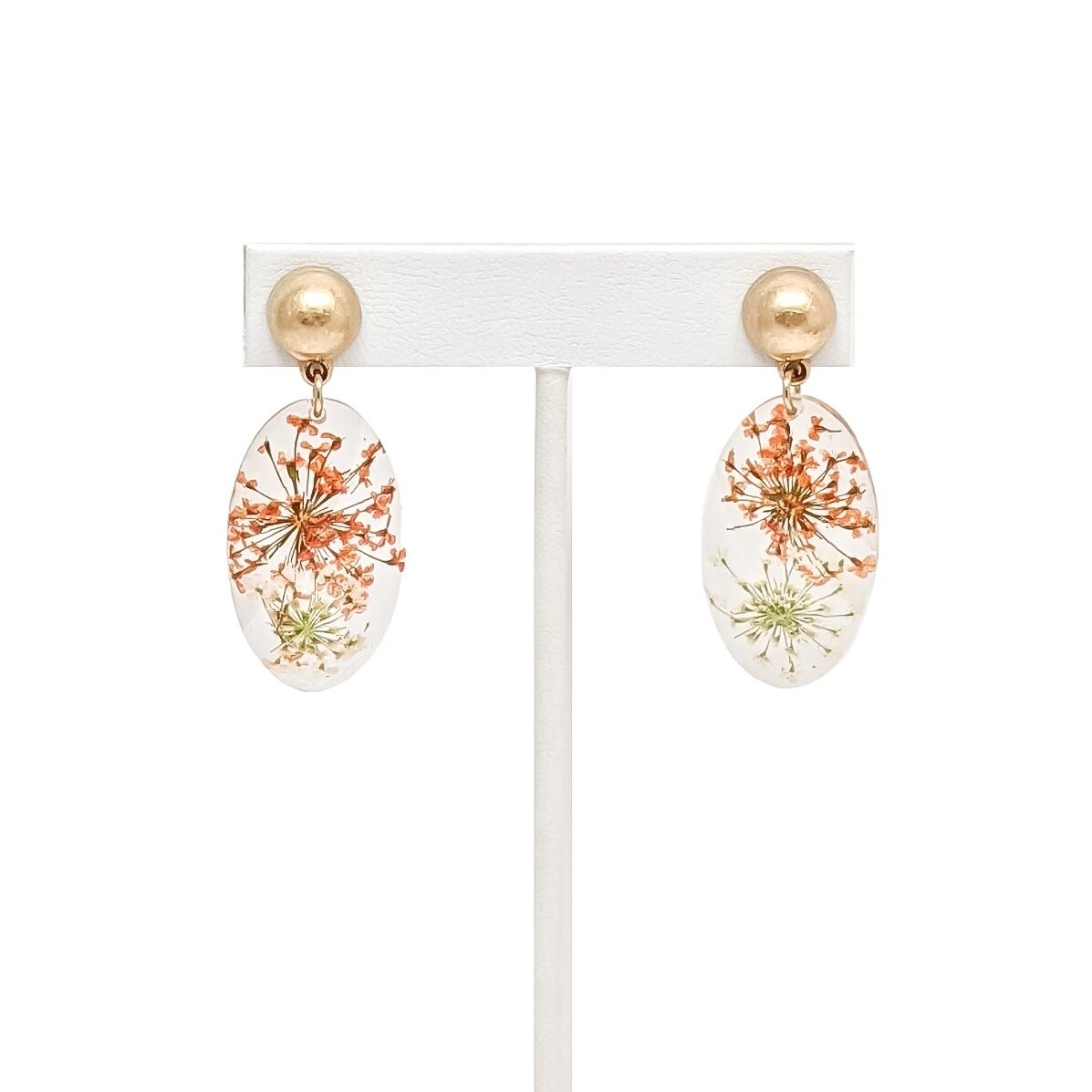 White & Orange Pressed Flower Earrings