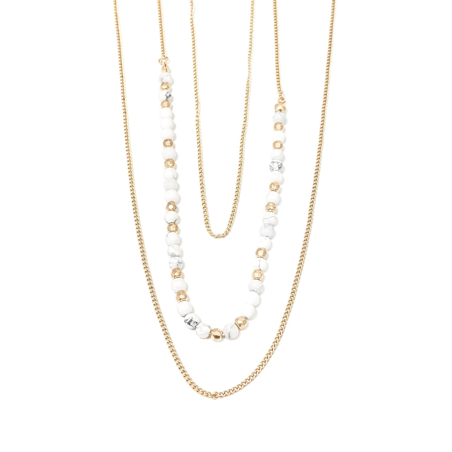 White Gray & Gold Beaded Chain Necklace