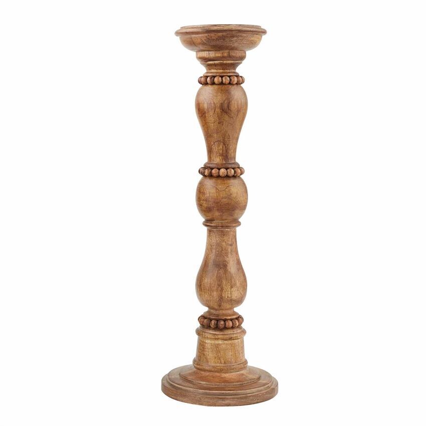 Lg Brown Beaded Wood Candlestick