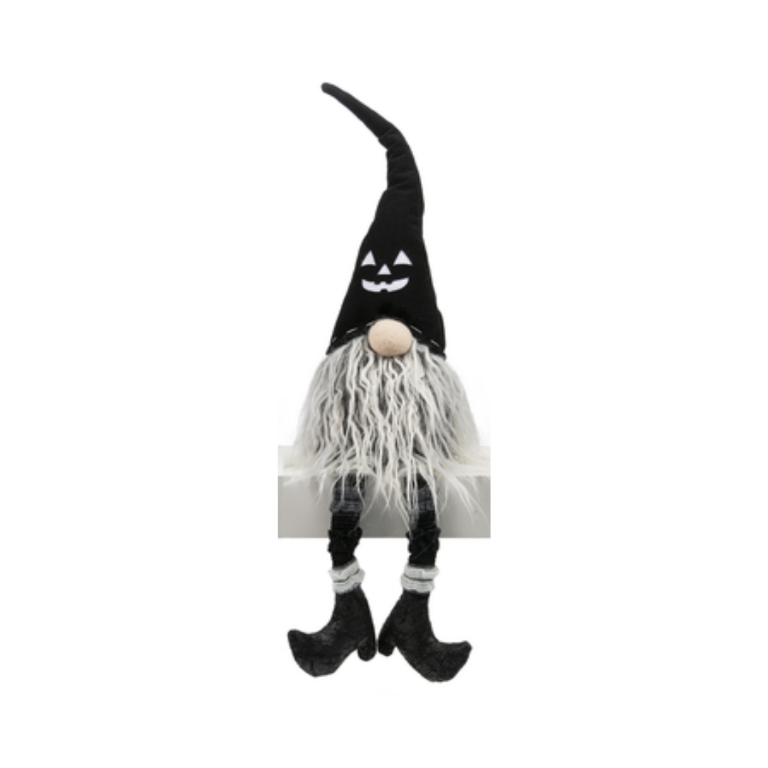Sm Black Jack-o-lantern  Dangle Leg Gnome