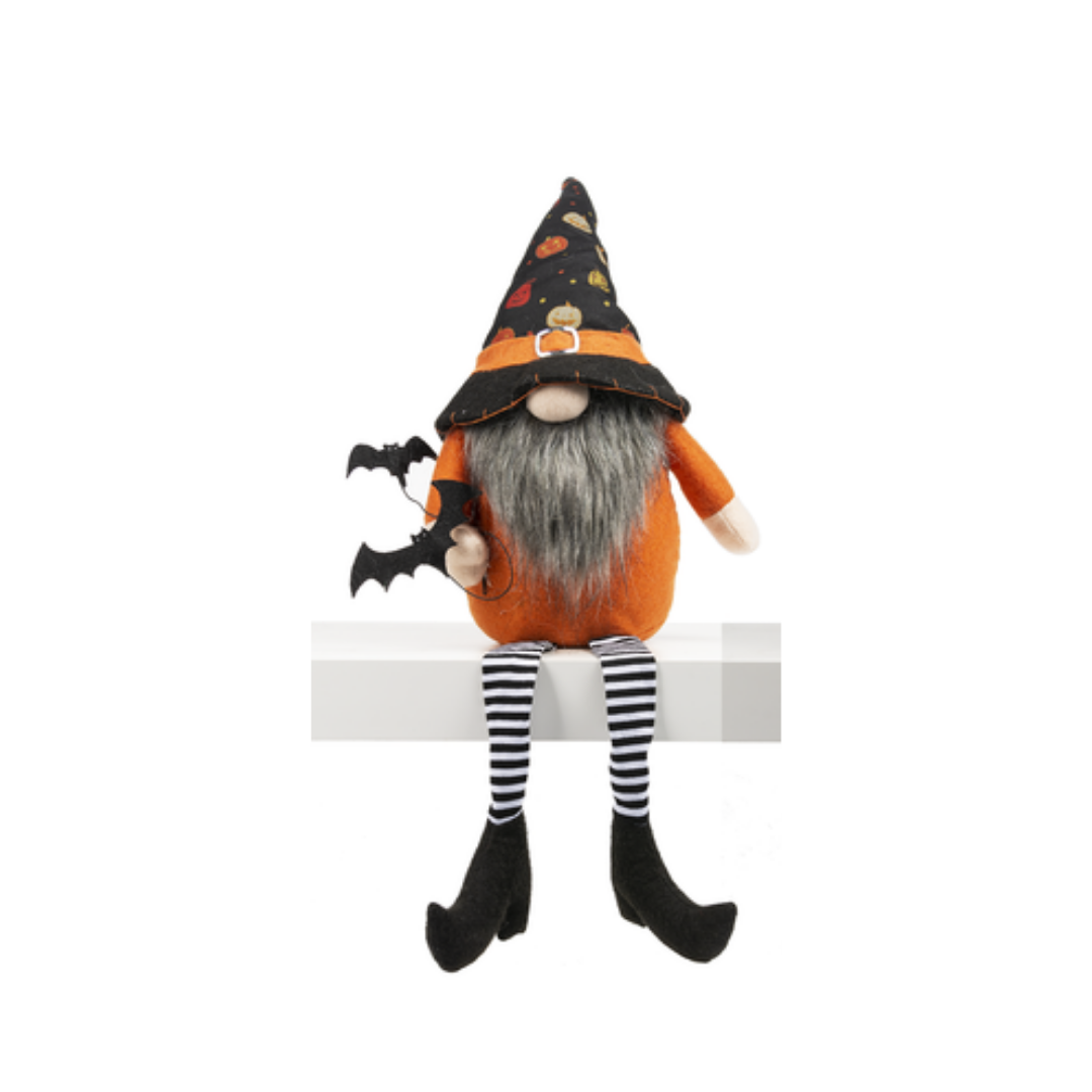 Lg Pumpkin Hat Bat Dangle Leg Gnome