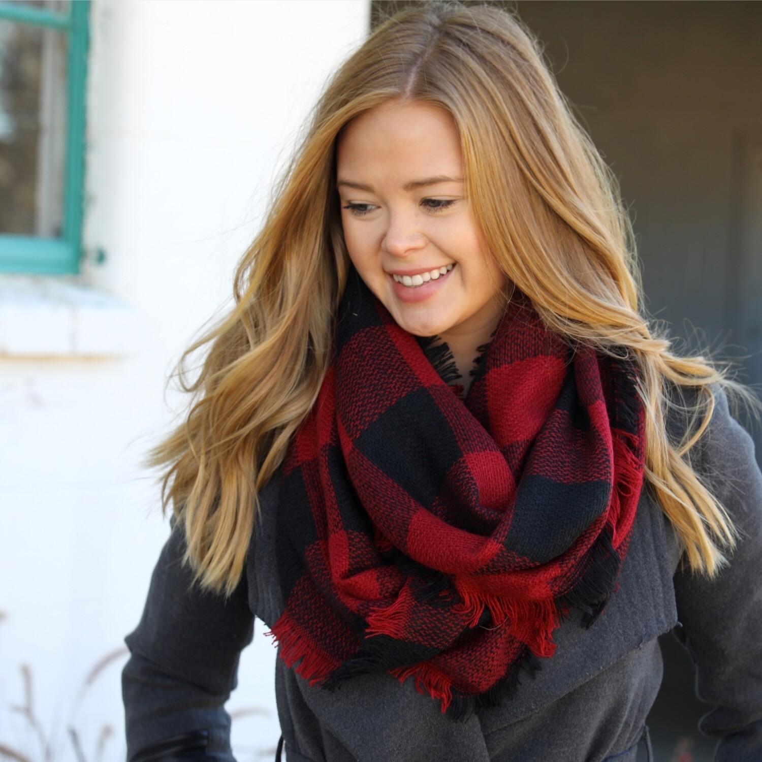 Red & Black Check Infinity Scarf