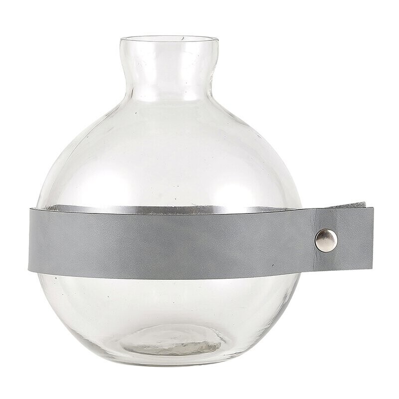 Gray Leather & Glass Vase