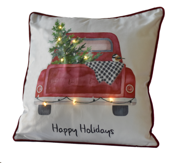Happy Holidays Truck Light Up Pillow