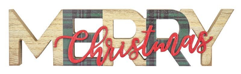 Green Plaid Merry Christmas Tabletop Sign
