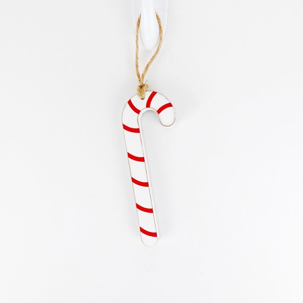 Double Sided Wooden Candy Cane Ornament