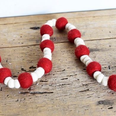 Red & White Felt Pom Garland