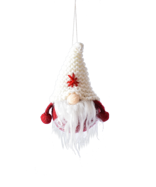 White Snowflake Hat Gnome Ornament