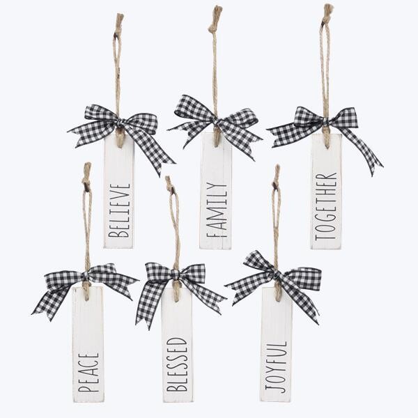 Long Letter Bow Wood Ornament