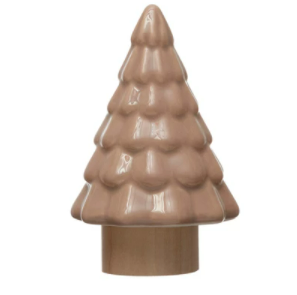 Sm Shiny Pink Stoneware Tree W/ Wood Base