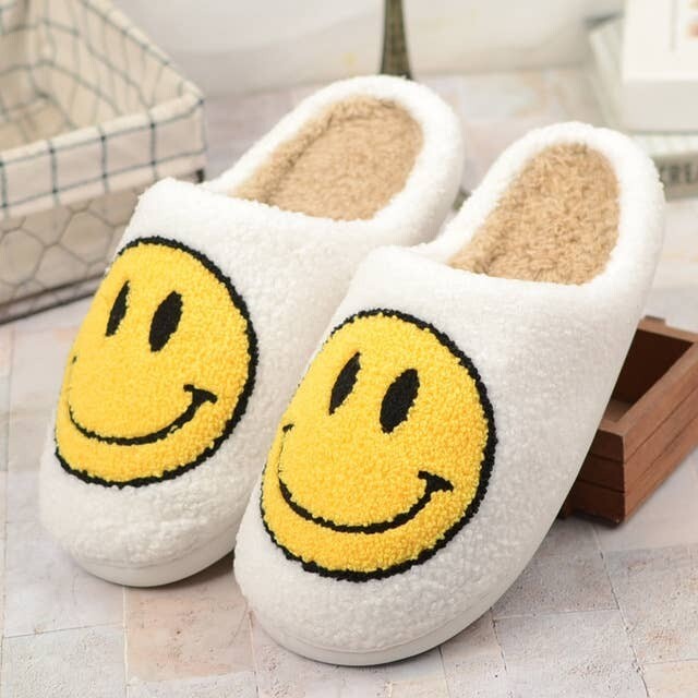 White Smiley Face Slippers