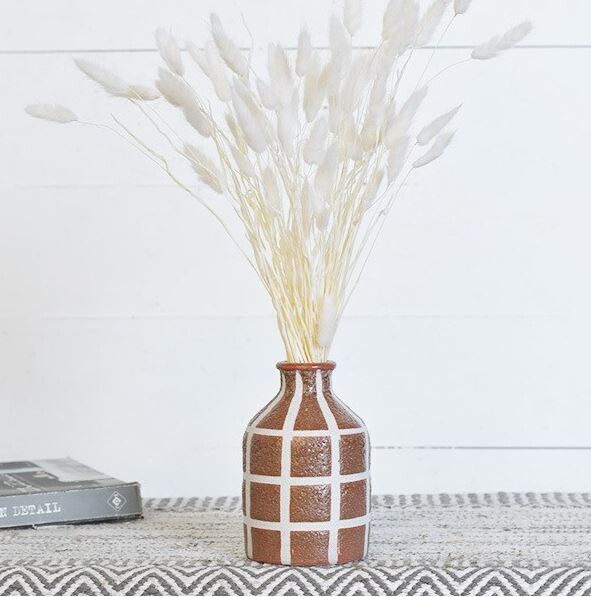 Lg Brown & White Check Vase