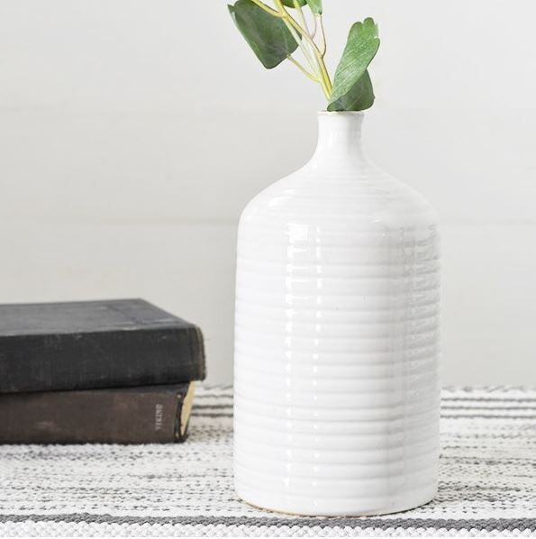 Lg Lines White Ceramic Vase